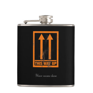 Funny 'This way' up sign Hip Flask