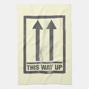 Funny this way up sign kitchen towel
