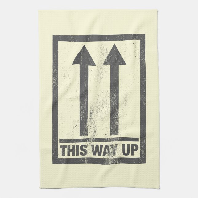 Funny this way up sign kitchen towel (Vertical)