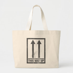 Funny this way up sign large tote bag