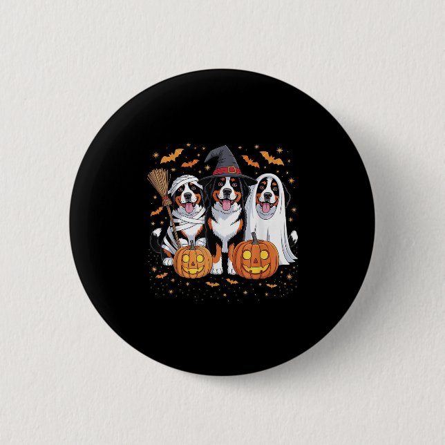 Funny Three Bernese Mountain Pumpkin Halloween Dog 2 Inch Round Button (Front)
