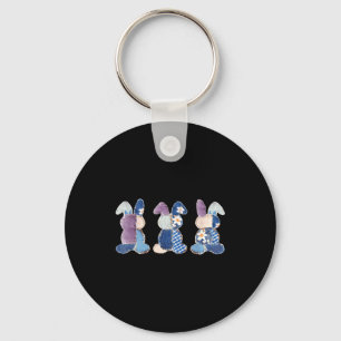 Funny three bunnies patchwork eggs rabbit happyFun Keychain