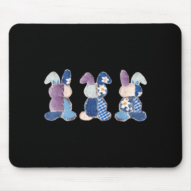 Funny three bunnies patchwork eggs rabbit happyFun Mouse Pad (Front)