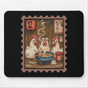 Funny Three Chicken Eating Ramen Noodles Japanese  Mouse Pad