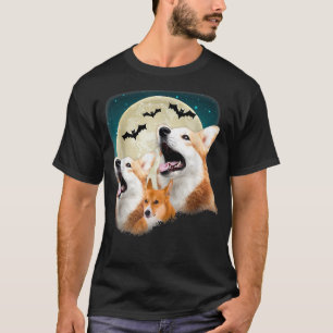Funny Three Corgi Halloween and Halloween Moon T-Shirt