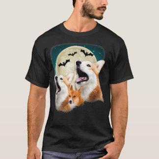 Funny Three Corgi Halloween and Halloween Moon T-Shirt
