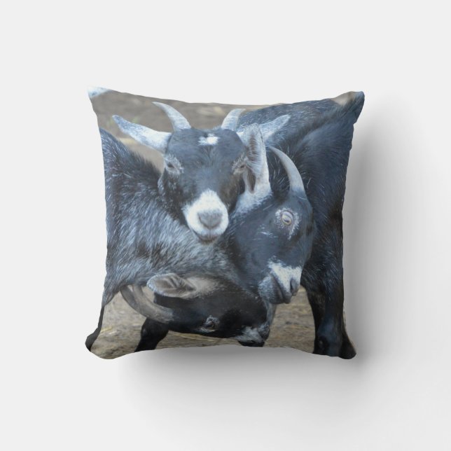 Funny Three Goats In A Head Lock Throw Pillow (Front)