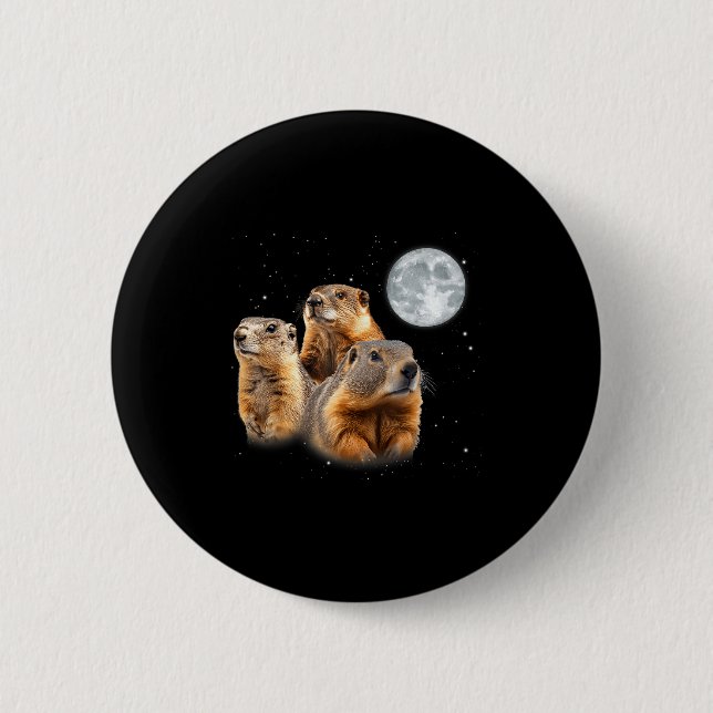 Funny Three Groundhog Moon Groundhog Day  2 Inch Round Button (Front)