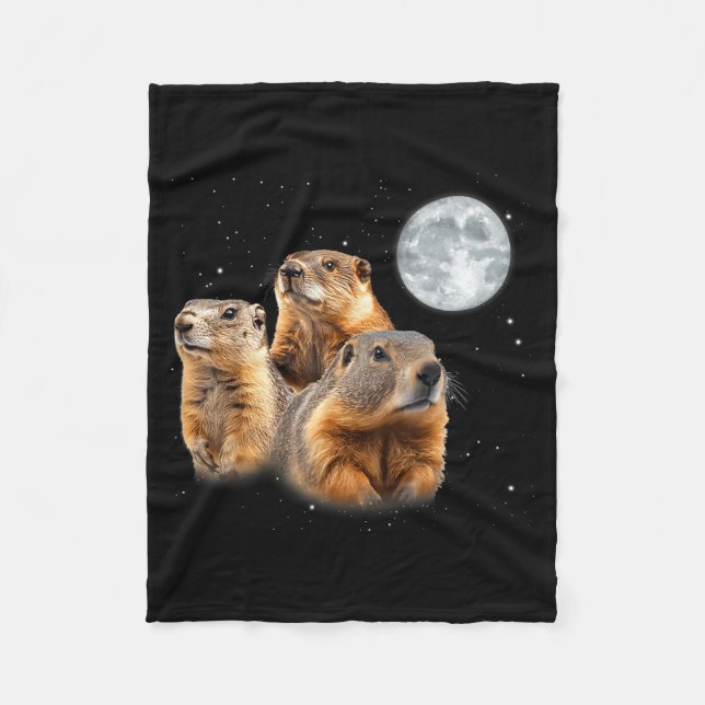 Funny Three Groundhog Moon Groundhog Day  Fleece Blanket (Front)