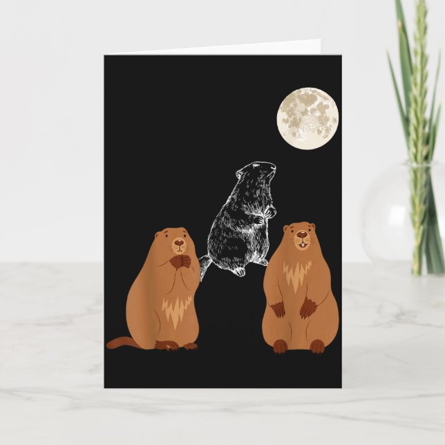 Funny Three Groundhog Moon Groundhog Day Men Women Card (Front)