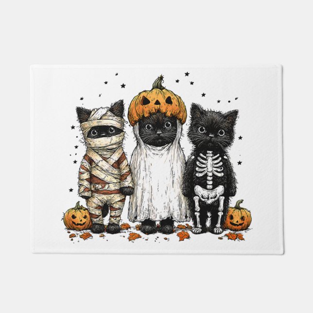 Funny Three Halloween Cats Doormat (Front)