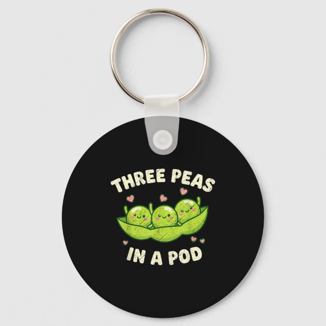Funny Three Peas In A D Cute Kawaii  Keychain (Front)