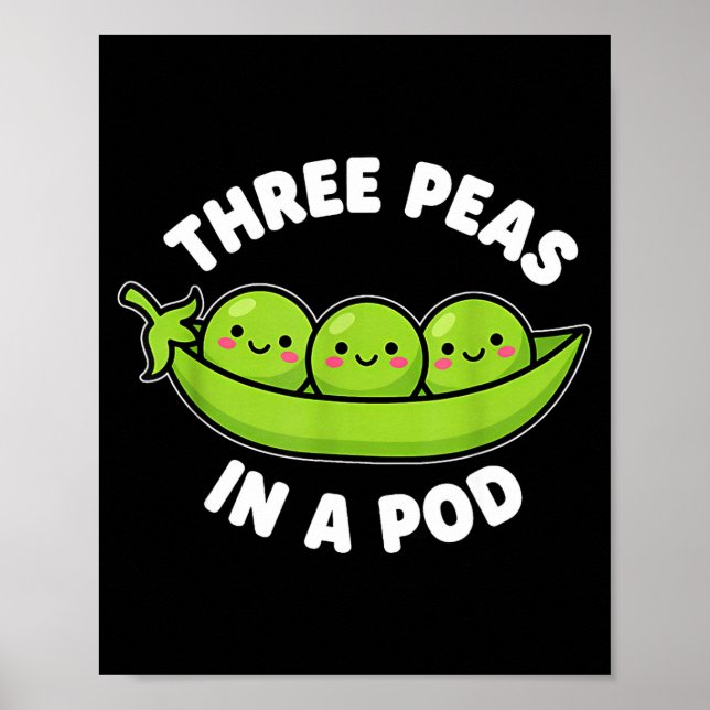 Funny Three Peas In A D Cute Kawaii  Poster (Front)