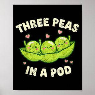 Funny Three Peas In A D Cute Kawaii Poster
