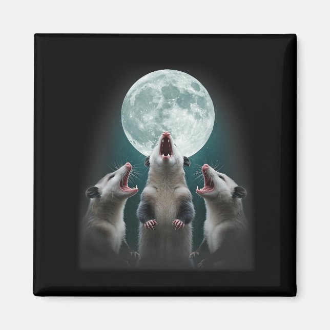 Funny Three Possum Moon _ 3 Opossum And Dead Moon  Magnet (Front)