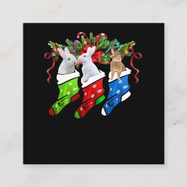 Funny Three Rabbit In Sock Christmas Rabbit Gift Square Business Card (Front)