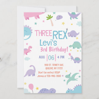 funny Three Rex 3rd Dinosaur Birthday Invitation