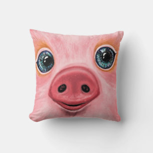 Funny Throw Pillow Pink Baby Pig - Smile
