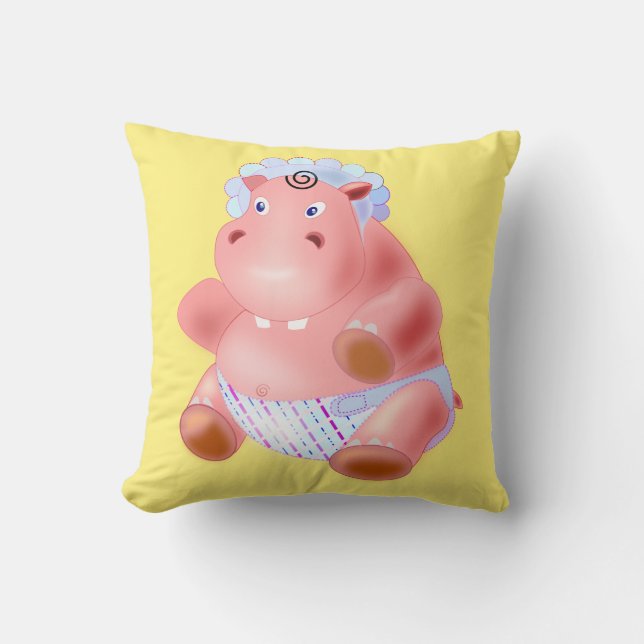 Funny Throw Pillow with Baby Hippo - Choose Colour (Front)
