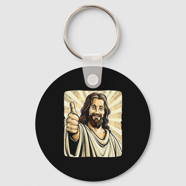 Funny Thumb Up With Jesus Christ Costume  Keychain (Front)