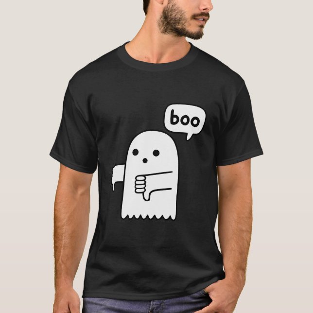 Funny Thumbs Down Ghost Screaming Boo Disapproval T-Shirt (Front)
