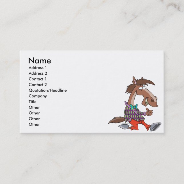 funny thumbs up nerdy horse cartoon business card (Front)
