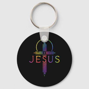 Funny Tie Dye Jesus Christ Cross Christian Gift Keychain