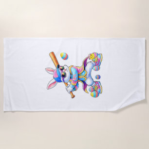 Funny Tie Dye Rabbit Baseball Easter Bunny Men Boy Beach Towel