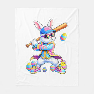 Funny Tie Dye Rabbit Baseball Easter Bunny Men Boy Fleece Blanket