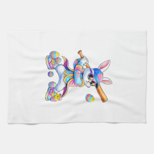 Funny Tie Dye Rabbit Baseball Easter Bunny Men Boy Kitchen Towel