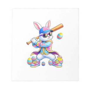 Funny Tie Dye Rabbit Baseball Easter Bunny Men Boy Notepad