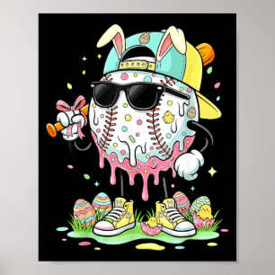 Funny tie dye rabbit baseball easter bunny men boy poster