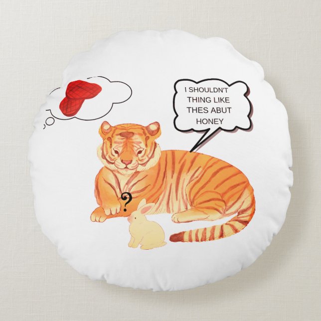 Funny Tiger & Bunny Dilemma – Cute Animal Comic De Round Pillow (Front)