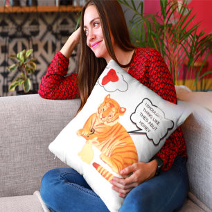Funny Tiger & Bunny Dilemma – Cute Animal Comic De Throw Pillow