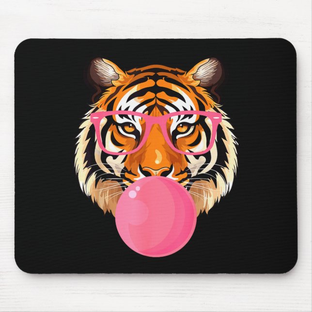 Funny Tiger Gles Blowing Bubble Gum Cute Tiger Fac Mouse Pad (Front)