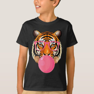 Funny Tiger Gles Blowing Bubble Gum Cute Tiger Fac T-Shirt