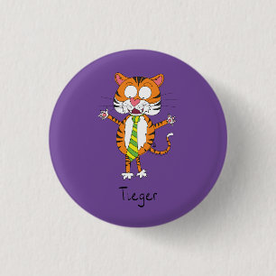 Funny Tiger in a Tie Cartoon Kids 1 Inch Round Button