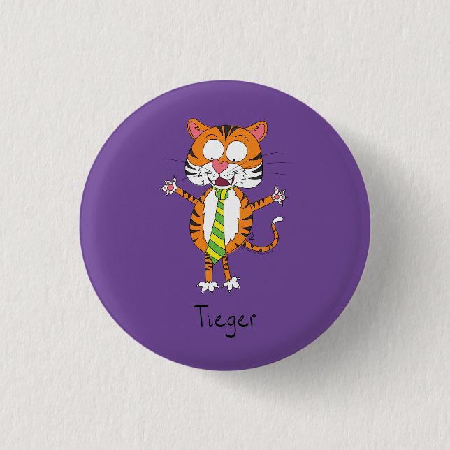 Funny Tiger in a Tie Cartoon Kids 1 Inch Round Button (Front)