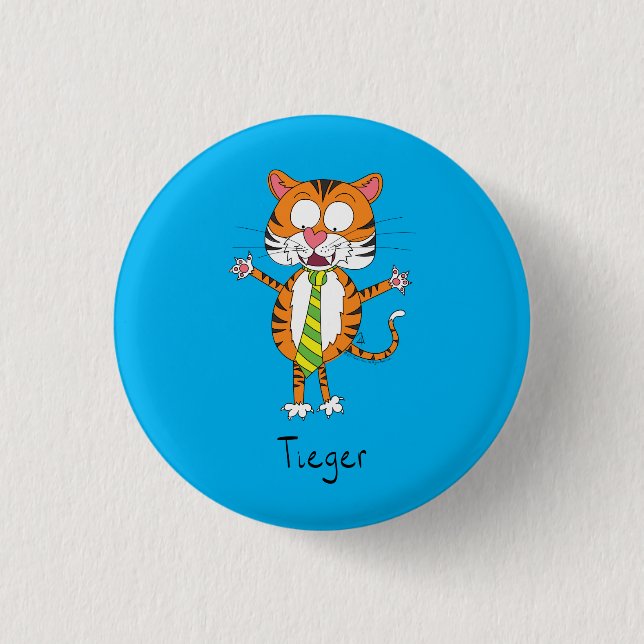 Funny Tiger in a Tie Cartoon Kids 1 Inch Round Button (Front)