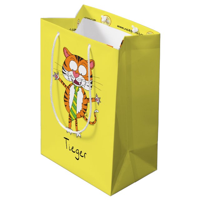 Funny Tiger in a Tie Cartoon Kids Medium Gift Bag (Back Angled)