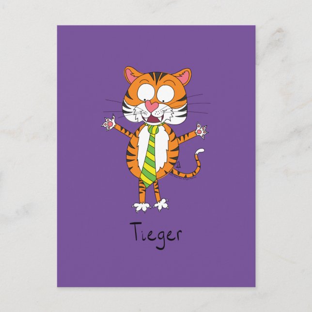 Funny Tiger in a Tie Cartoon Kids Postcard (Front)