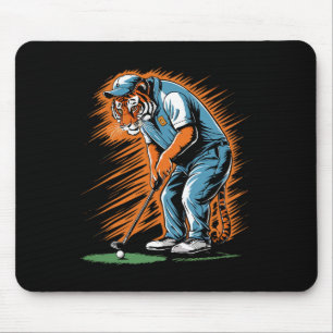 Funny Tiger Playing Golf Funny Animal Golfer Tiger Mouse Pad