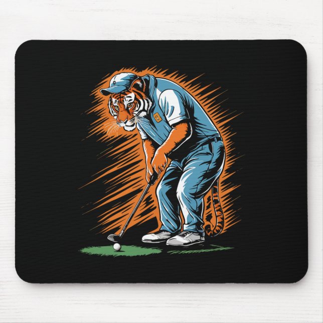 Funny Tiger Playing Golf Funny Animal Golfer Tiger Mouse Pad (Front)