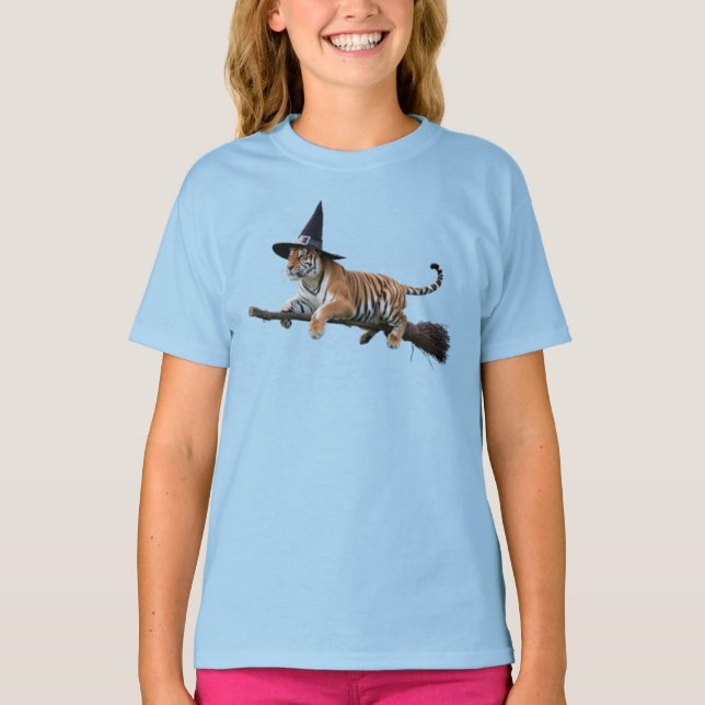 Funny Tiger Witch Kids' T-Shirt (Front)