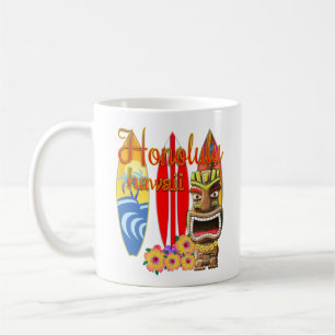 Funny Tiki Honolulu Hawaii Surfing Coffee Mug