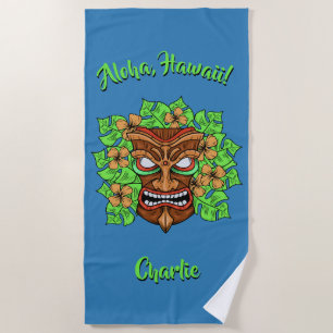 Funny Tiki Mask custom text & colour beach towel