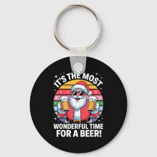 Funny Time For A Beer Santa Christmas Keychain
