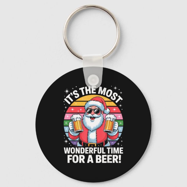 Funny Time For A Beer Santa Christmas  Keychain (Front)