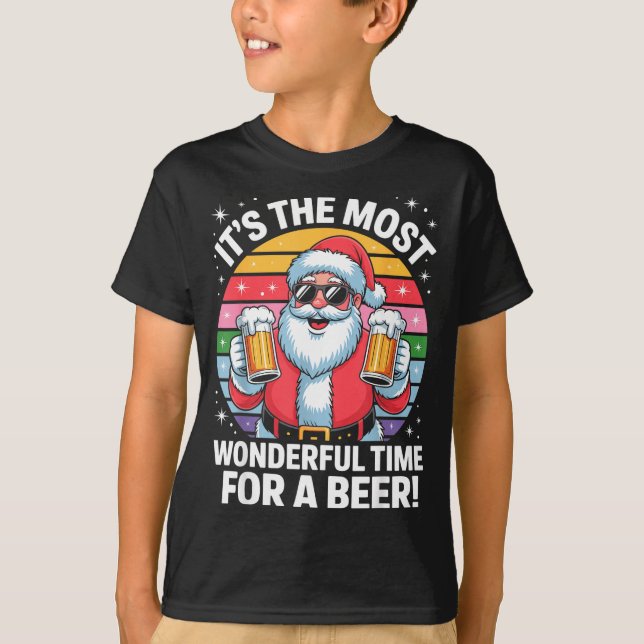 Funny Time For A Beer Santa Christmas  T-Shirt (Front)