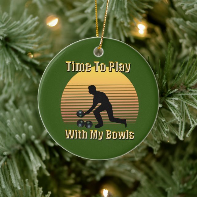 Funny Time To Play Lawn Bowls, Ceramic Ornament (Tree)